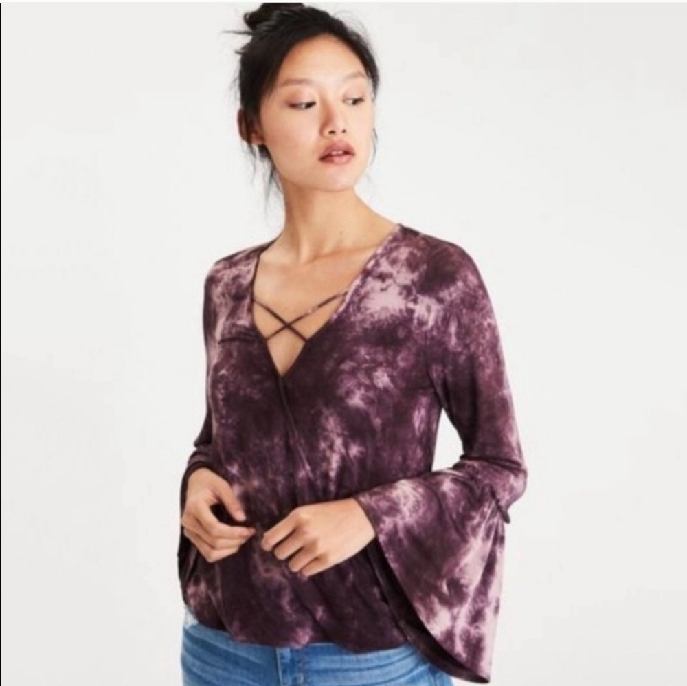 American Eagle Outfitters Soft & Sexy Mineral Wash Bell Sleeve Top Size S